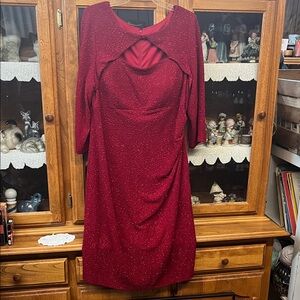Alex Evenings Sparkling Red Long Sleeve Dress